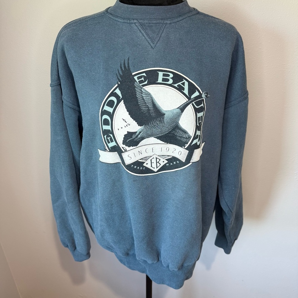 Eddie Bauer Blue Crewneck Sweatshirt with Goose Graphic